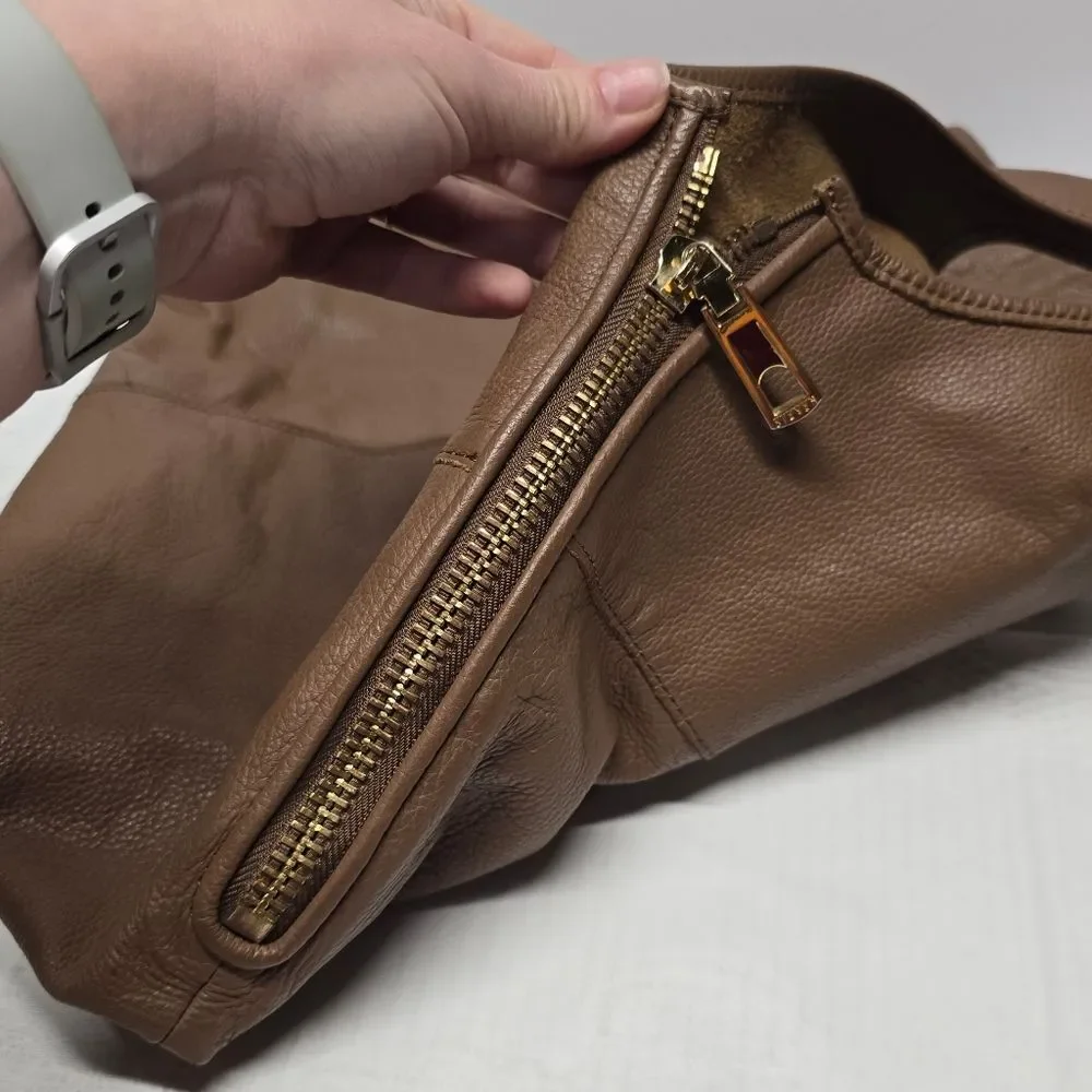 STEVEN by STEVE MADDEN Genuine Brown Leather Expandable Large Hobo Bag Boho Chic